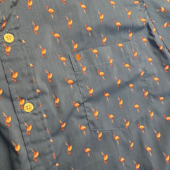 IZOD Mens Short Sleeve Button Down Shirt Flamingo Print Blue‎ Size L - Picture 5 of 6